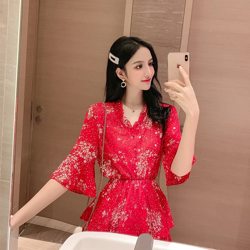 Vintage Women A-line White Dress Lace Up Printed Elastic Waist Female Chiffon Cascaded Ruffle Midi 2020 Summer Vestidos | Женская одежда