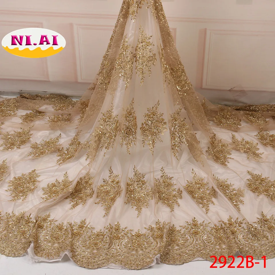 NIAI Золотое новейшее Африканское кружевное платье ручной работы из бисера для