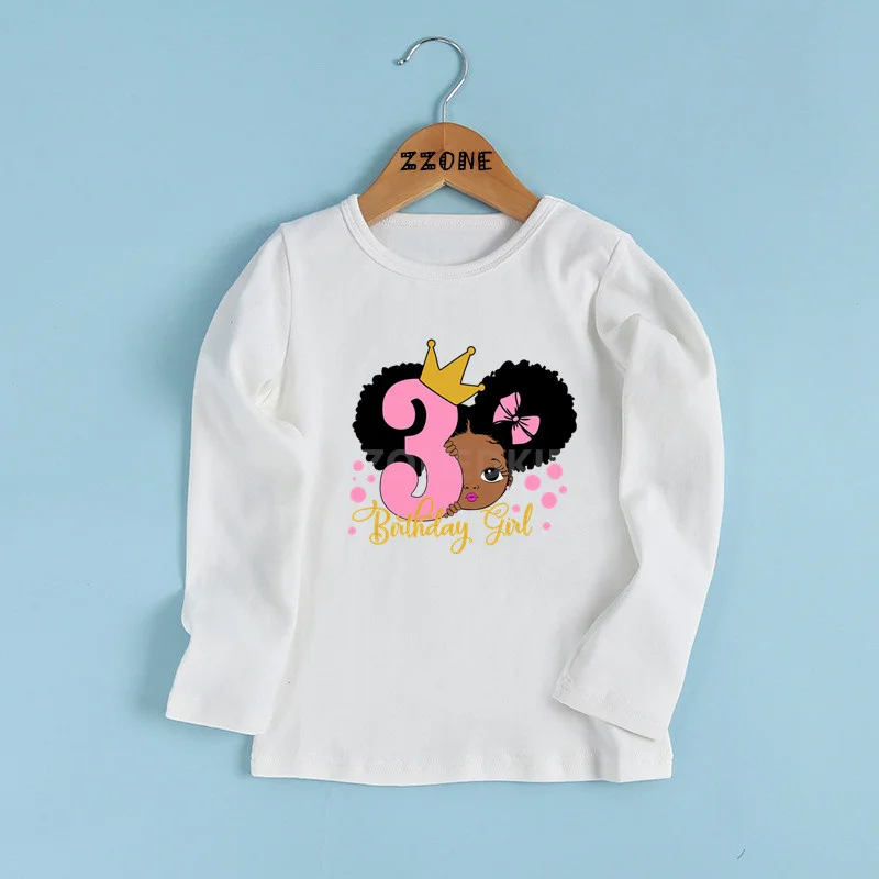 

Cute Little Black Melanin Princess Number 1-9 Baby Girls Tshirt Kids Birthday Funny Clothes Children Long Sleeve T-shirt,LKP2471