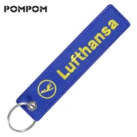 1 pc jewelry key tag label embroidery blue lufthansa keychains fashion keyrings flight crew pilot key chain for aviation gifts