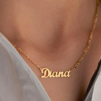 custom name necklace stainless steel gold choker figaro chain personalized name pendant necklace for women jewelry gifts