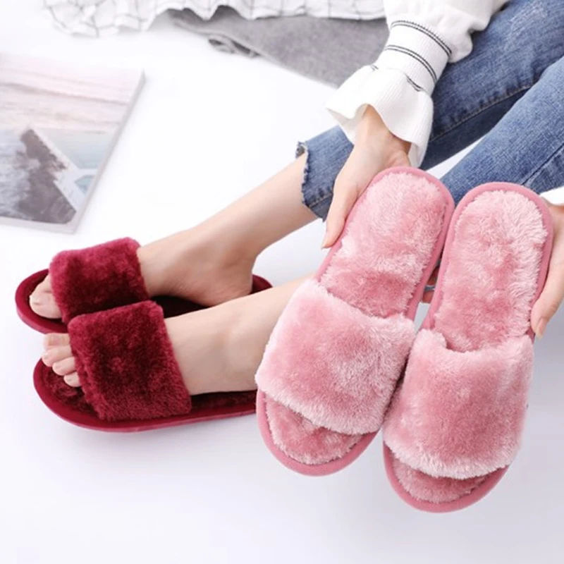

European American 2021 Fashion Autumn and Winter Indoor Home Couple Cotton Ladies Slippers Plush Women's Shoes Women Slip