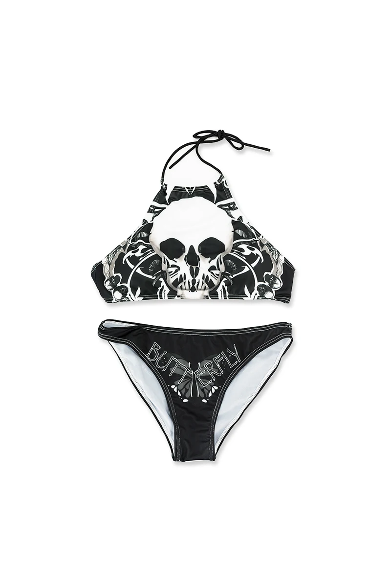 

Summer Sexy Womens Bikini Bra Set Skull Head Pirnting Lace Up Women Lingerie Travel