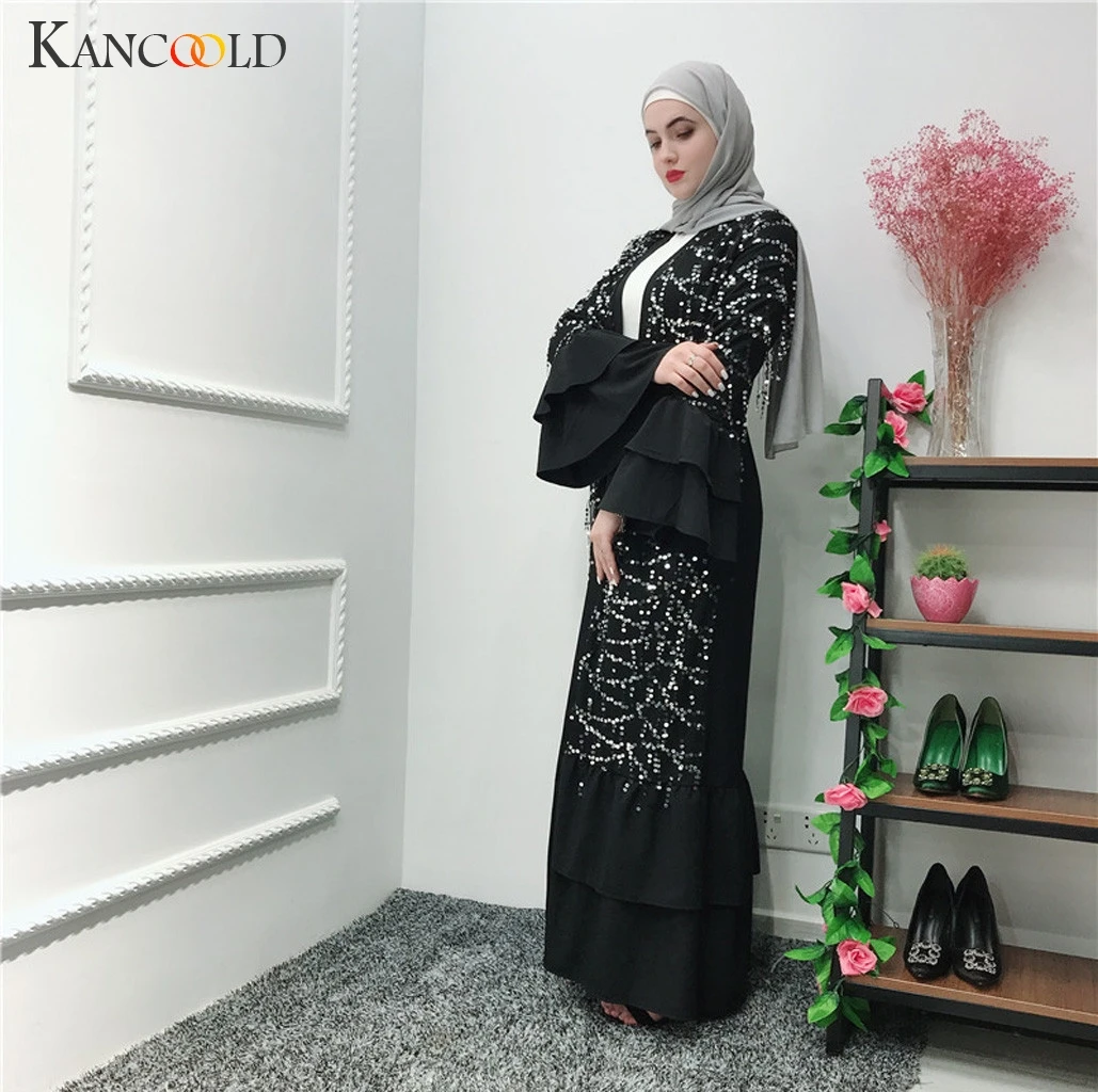 KANCOOLD мусульманский кардиган с пайетками на Ближнем Востоке модное платье