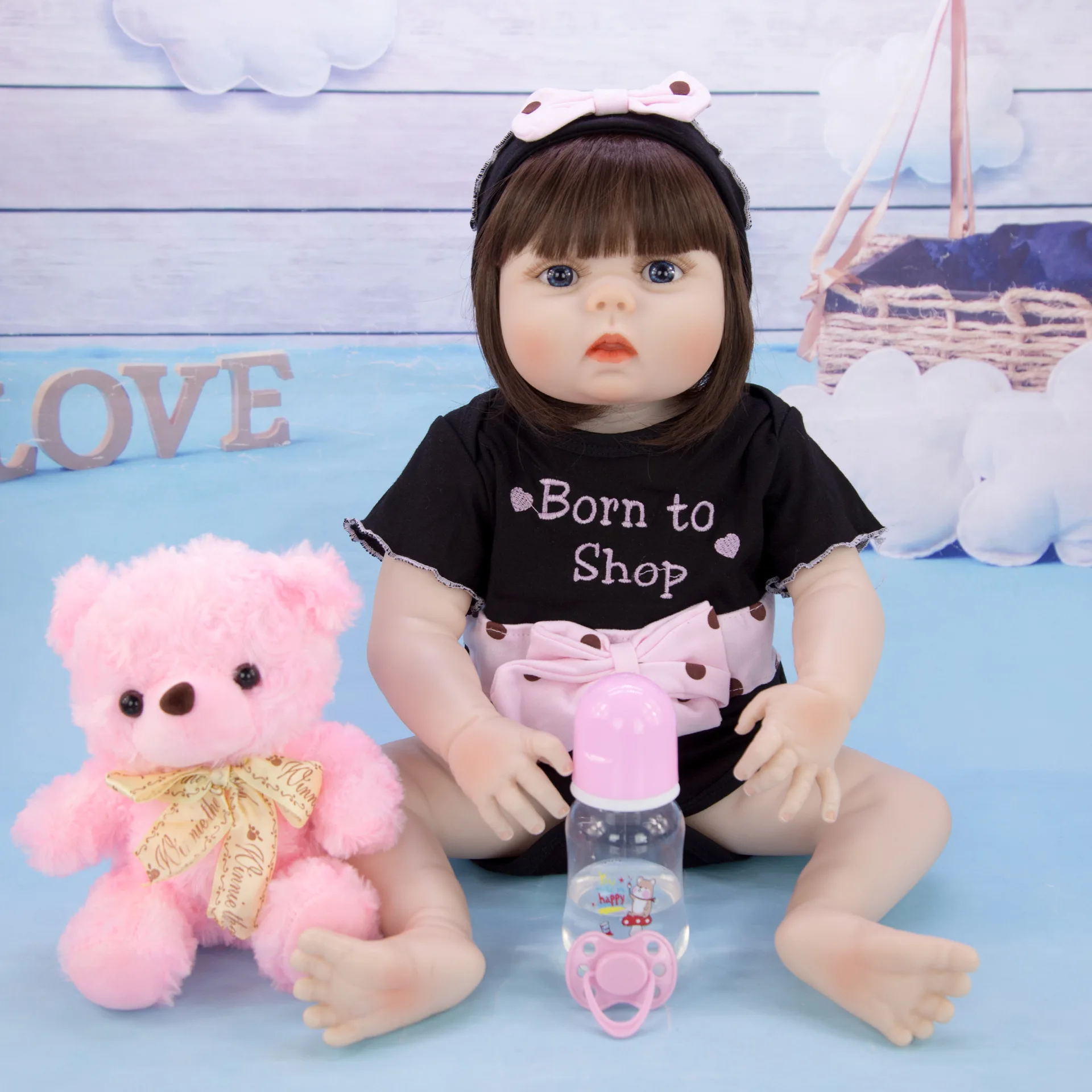

Reborn Baby Doll toy Silicone Vinyl body little Girl Supple straight hair Alive simulation toddler Baby best Gift for Kids Game