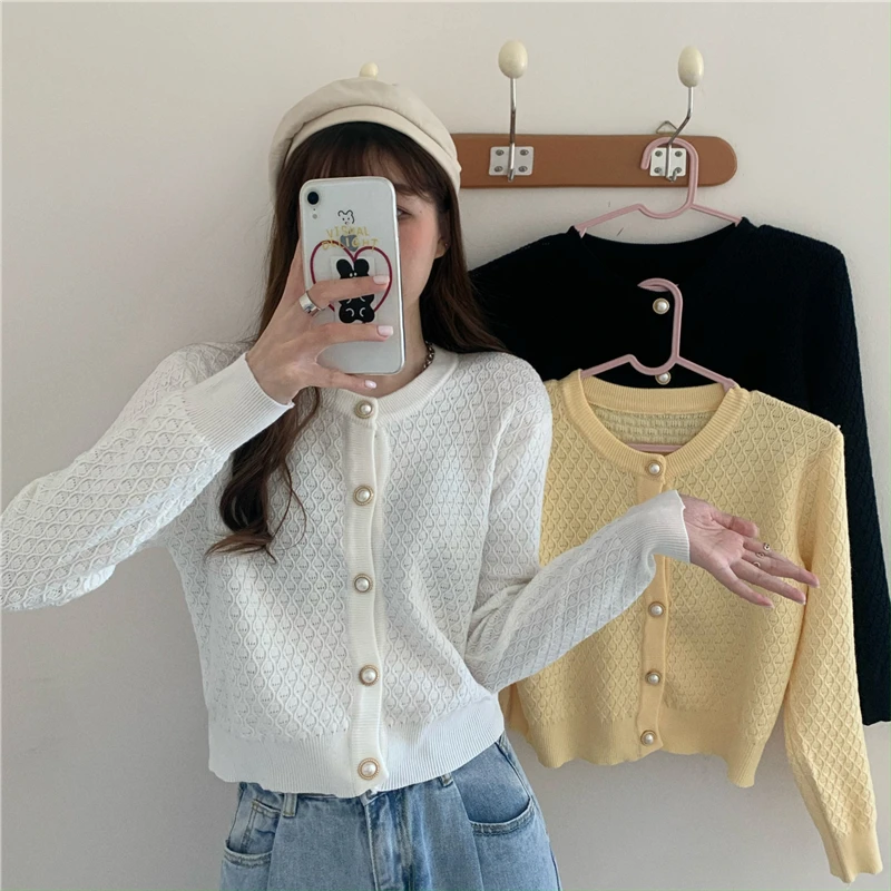 

New Autumn Winter Fashion O-neck Single Breasted Cardigan Knitted Ladies Sweater Womens Solid Long Sleeve Knitting Coat