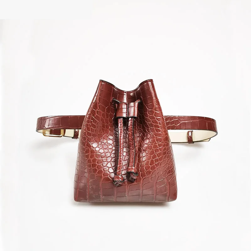 Женская кожаная сумка на завязках с текстурой змеиной кожи|Поясные сумки| |