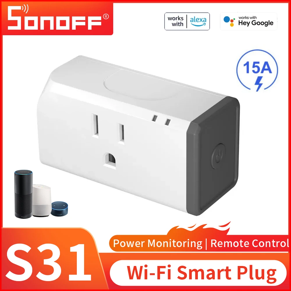 

SONOFF S31/S31 Lite Wifi Smart Socket US Plug WI-FI Smart Plug 15A 1800W Intelligent Switch Smart Home Works For Alexa/eWeLink