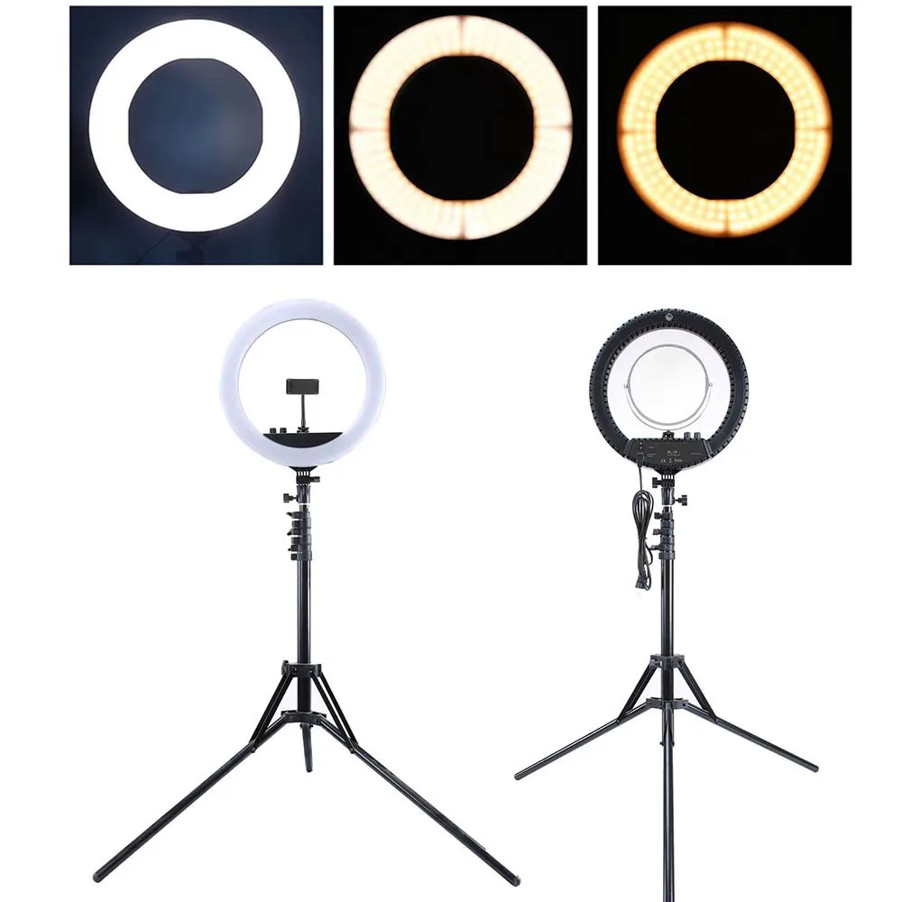 

18 Inch Cold Warm Light Adjustment LED Ring Light Photography Studio Self-Timer Fill Light Red Live Beauty Lamp US Plug 100-240V