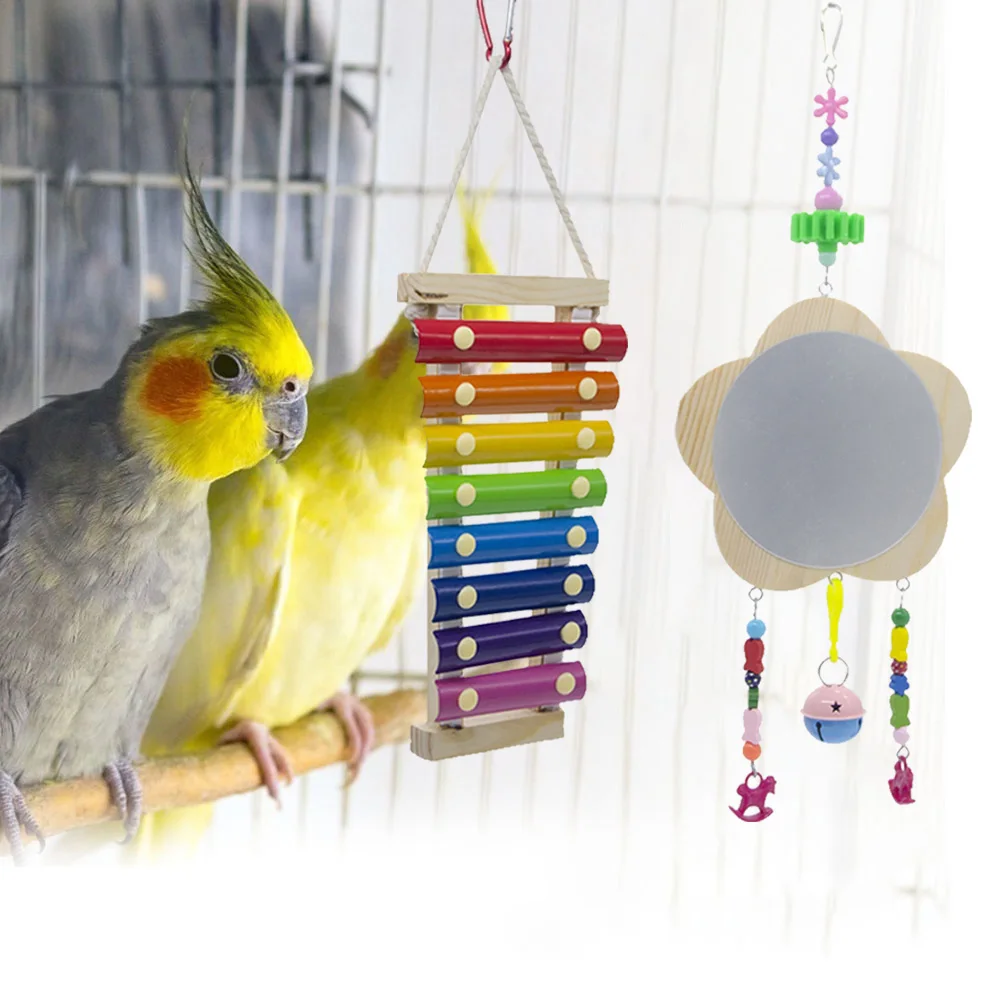

Cute Birds Parrot Toys Kits Swings Hanging Sounding Plum Blossom Birds Wooden Toy Boredom Parakeets Supplies