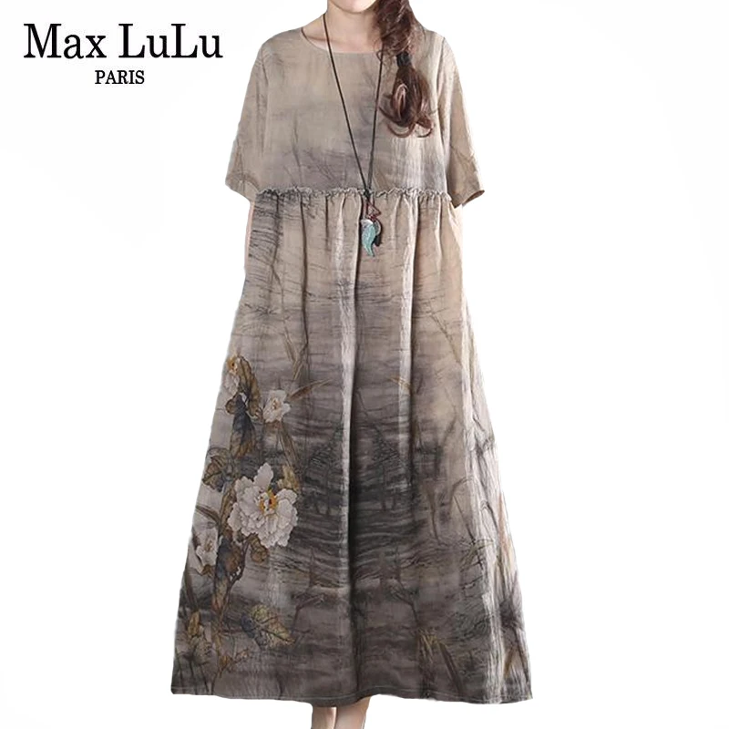 Max LuLu 2021 летние модные винтажные свободные платья с принтом в китайском стиле