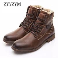 men boots 2021 winter lace up vintage plush keep warm ankle snow boots men footwear leather shoes botas hombre