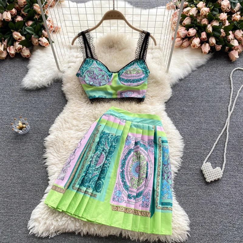 

2021 Summer Autumn Two Piece Set 2XL Sexy Crop Top and Skirts Vocation Boho Holiday Beach Woman Outfit