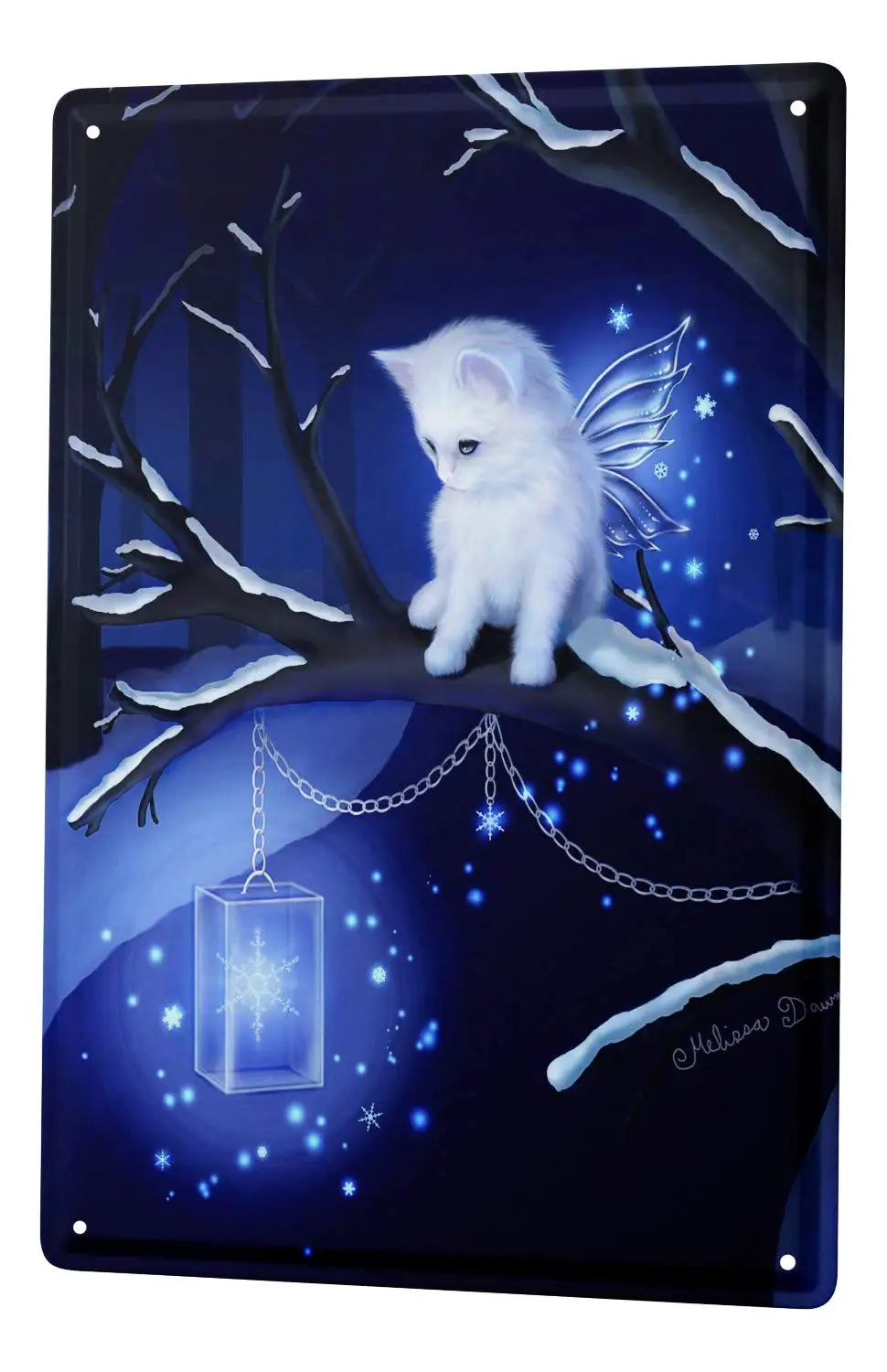

Tin Sign Metal Plate Decorative Sign Home Decor Plaques 20 x 30 cm Fantasy Gothic Cat Snowflakes Wing Retro Wall Art Poster