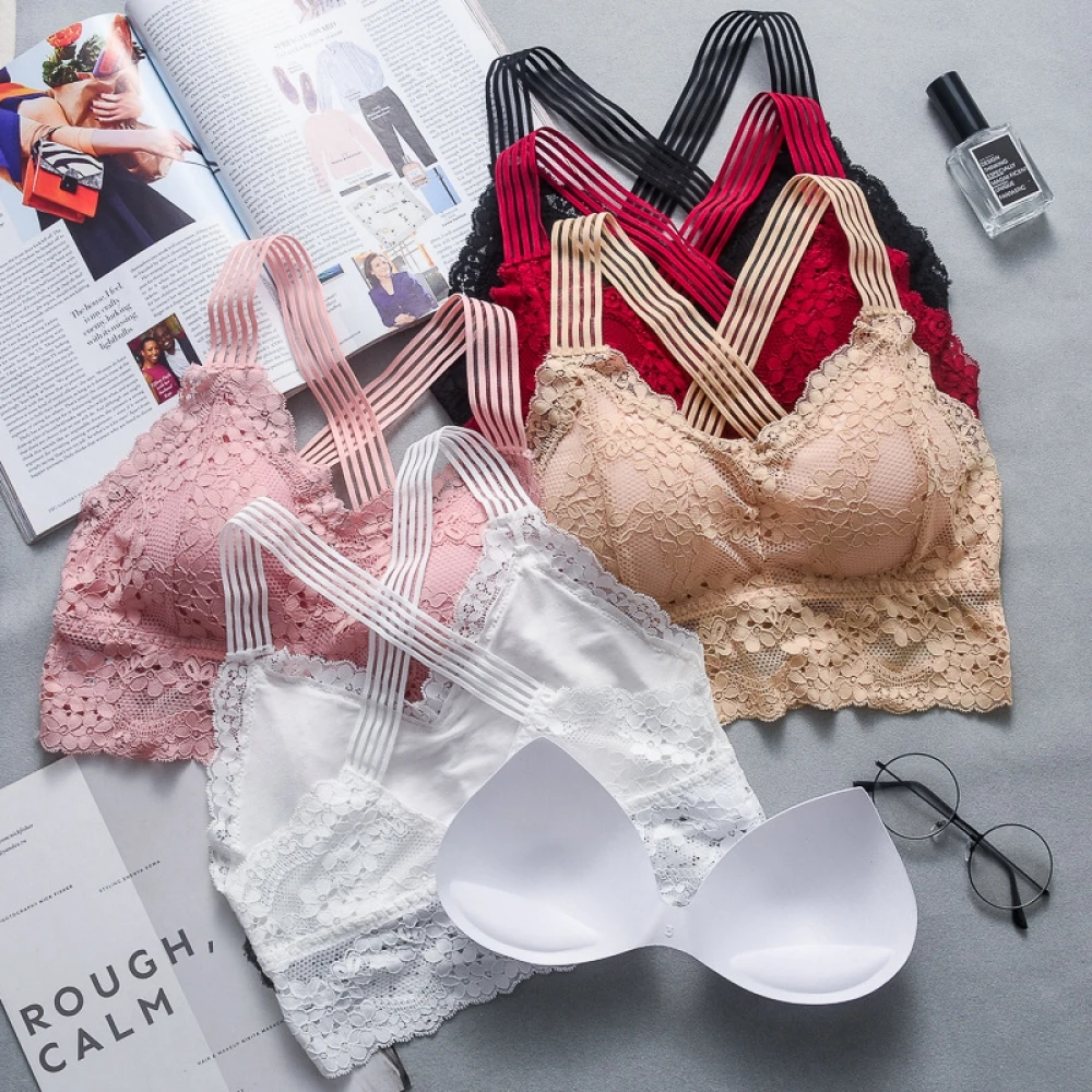 Женский бюстгальтер с подкладкой цветочный v образный вырез однотонный цвет