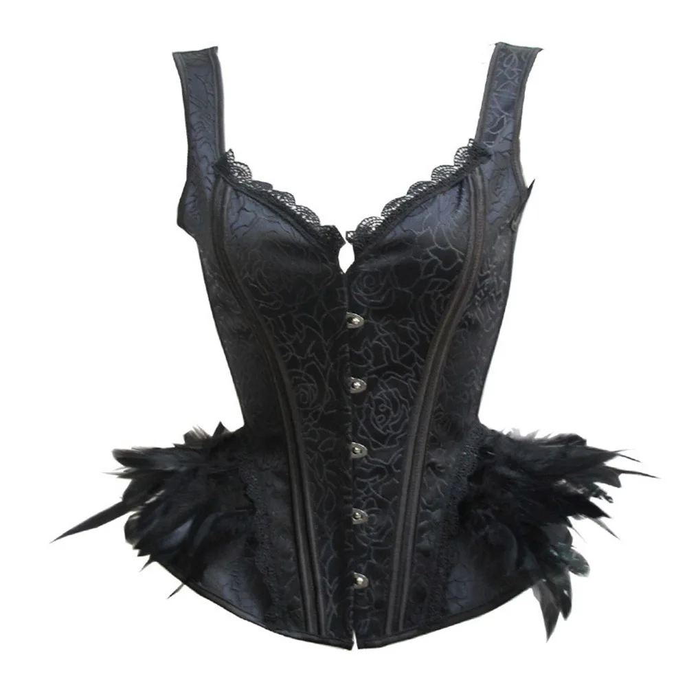 Готические сексуальные корсеты с перьями женское черное кружевное белье