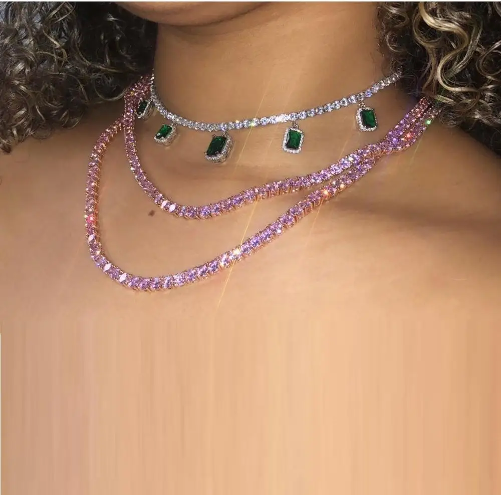 Ожерелье-чокер из кубинской цепи Майами с фианитами в форме сердца 2021 | Украшения