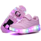 Недорогие детские светящиеся кроссовки с колесами, светодиодные светящиеся роликовые коньки, светящаяся обувь для детей, для мальчиков и девочек, розовые, черные, уличные