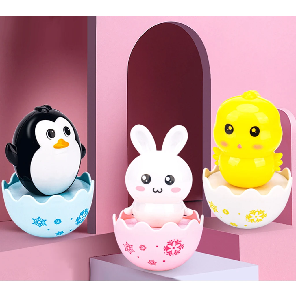 

3 Piece Cartoon Tumbler Doll Roly-Poly Toy Rattles for Boys Girls Toddlers Animal Figures Early Educational