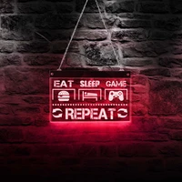 eat sleep game repeat funny gaming quote led neon sign for man cave video gamer room lighting d%c3%a9cor electric display cool light
