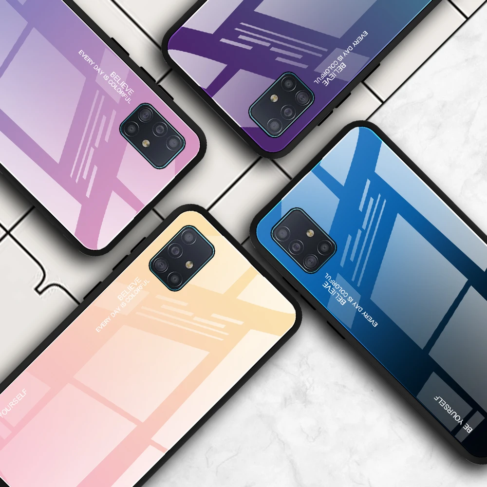 Gradient Phone Case for Samsung Galaxy A51 S21 Case Tempered Glass Cover for Samsung Galaxy A51 2020 A71 A 51 Coque Cover Funda