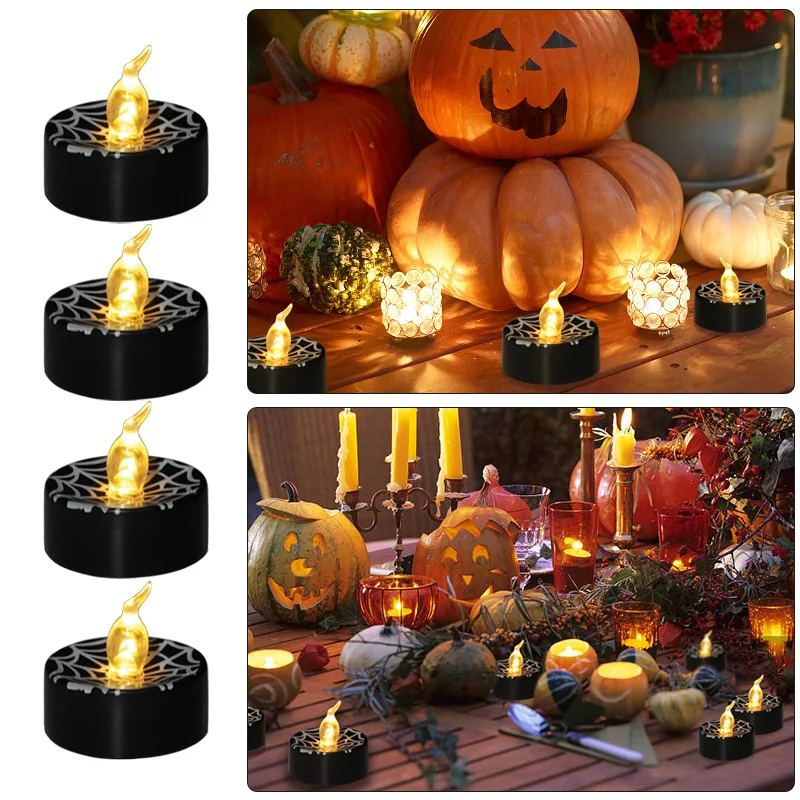 

Creative Halloween Candle Light Ghost Festival Decoration Pumpkin Decoration Grimace Led Electronic Candle 12pcs