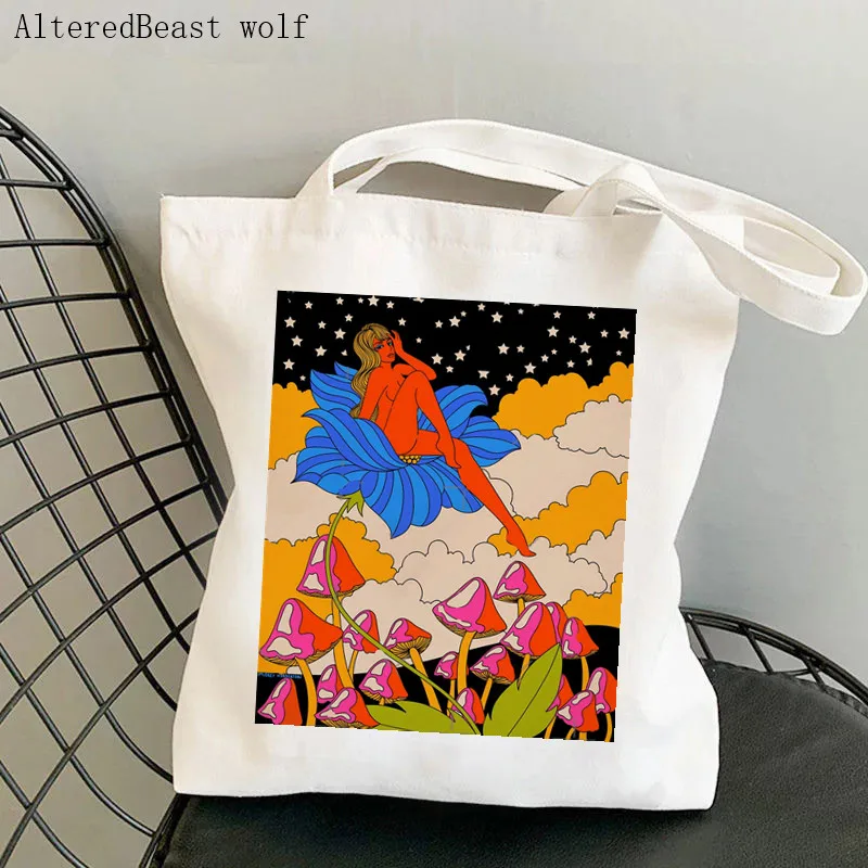 

Женская холщовая сумка-шоппер с цветочным принтом в стиле Харадзюку