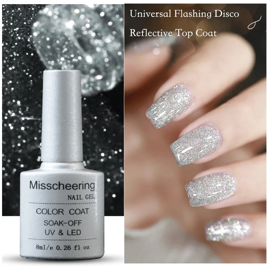

8ML Universal Reflective Diamond Top Coat flashing disco Sparkling Glitter Laser Nail Gel Top Coat Diy Manicures NEW YEAR GIFT