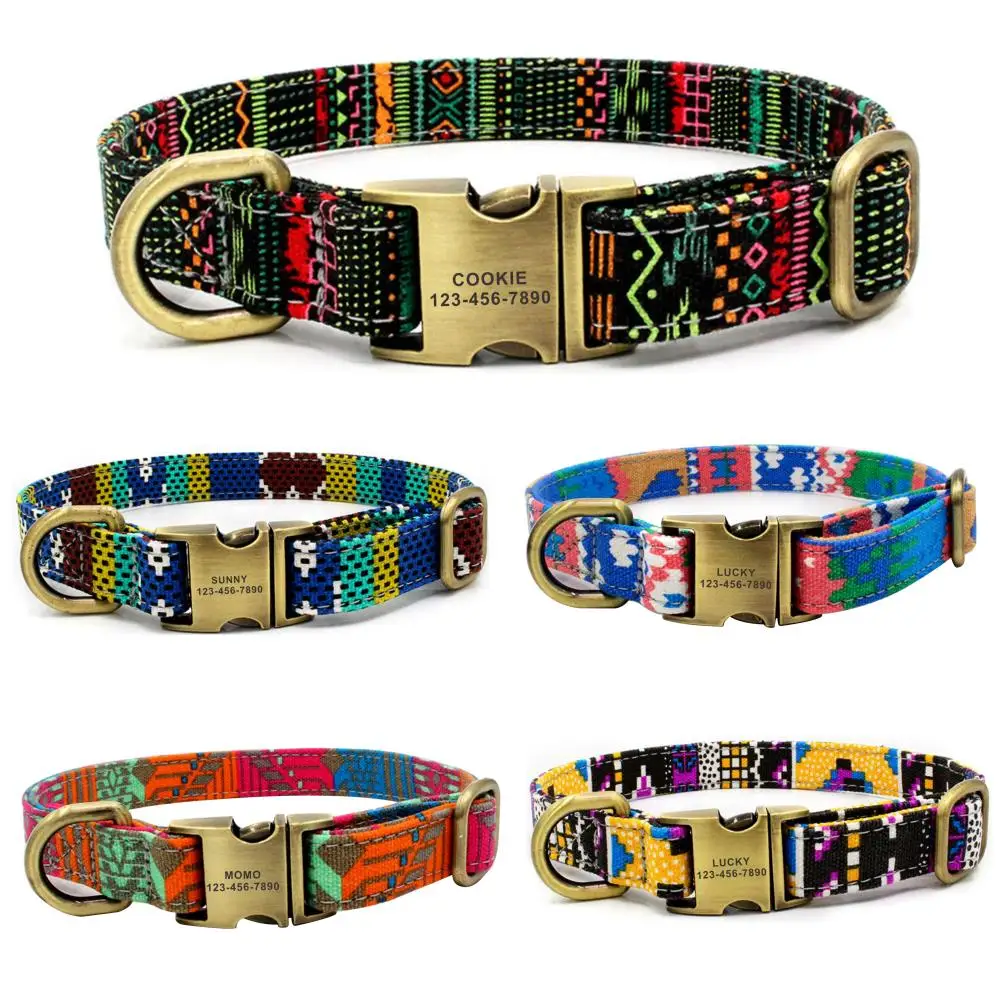 Ошейник для собак на заказ богемный холст с именной идентификационной биркой