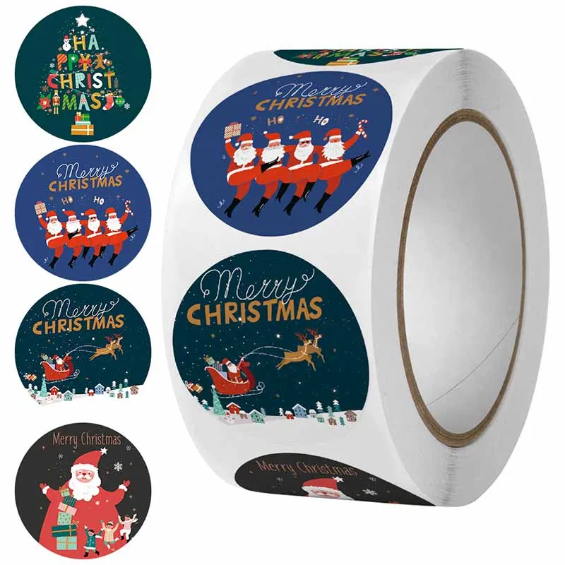 Наклейки на Рождество 500 штук круглой формы 2,5 см с мультяшными картинками для детских подарков, клейкая этикетка, водонепроницаемая.