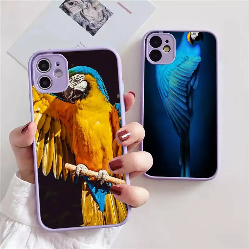 

Cartoon parrot Phone Case For iphone 13 12 11 xr xs x 7 8 pro max light purple Soft TPU Silicone Clear Case Cover