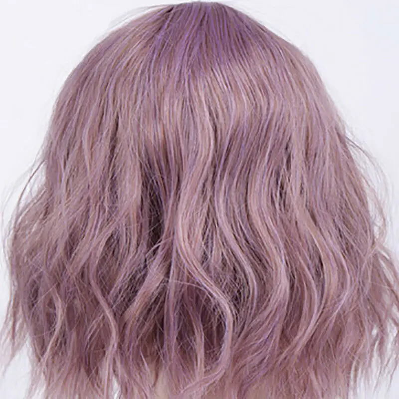 Синтетические волосы розовые короткие волнистые парики с челкой термостойкие