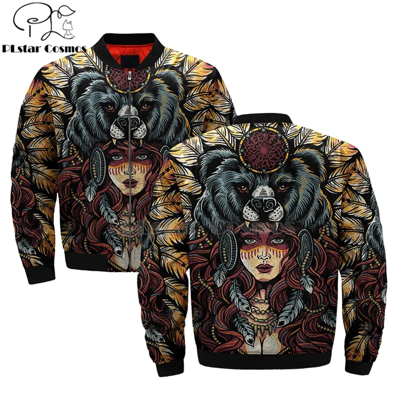 Native Indian wolf lion tiger 3D мужская куртка бомбер с капюшоном для мужчин и женщин Новый