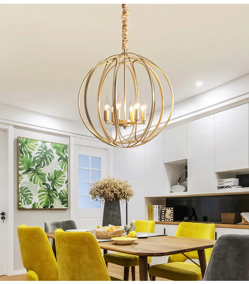 Креативная золотистая металлическая люстра модные круглые подвесные лампы с