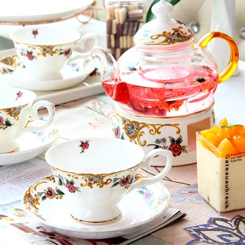 Ceramic Glass Teapot Teacup Saucer Luxury European Porcelain Bone China Coffee Pot Coffee Cup Set Home Afternoon Tea Drinkware