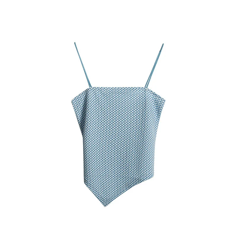 

Jiuwu 2021 spring and summer new Plaid suspender waistcoat, short style, small and thin waistcoat