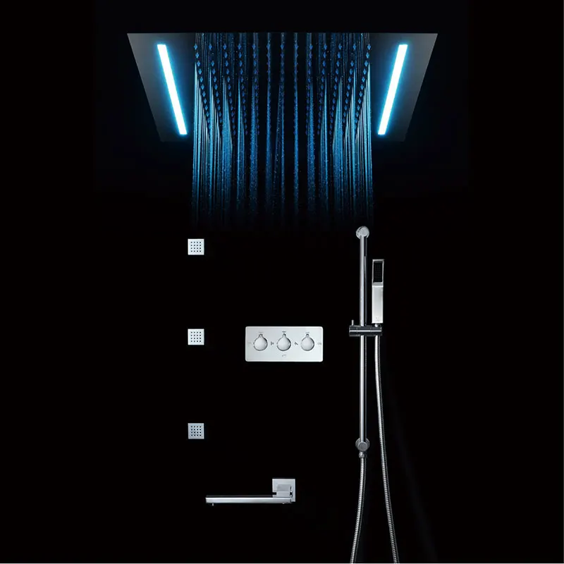 Shower Set Светодиодный пульт дистанционного управления, квадратная насадка для душа, кран для ванной комнаты, встроенный потолочный Душ, смеситель для душа, набор, полированная отделка - Цвет: Shower Set