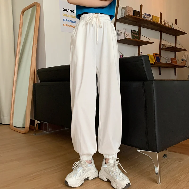 

GOOHOJIO 2020 Solid Color Ankle-length Pants Women Trousers Loose High Waist Sweatpants Women Elastic Waist Casual Pants Women