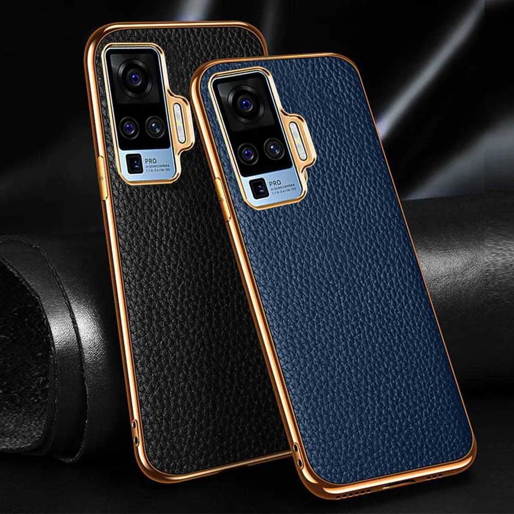 Чехол из натуральной кожи для Vivo X50 Pro чехол с полной защитой и гальваническим