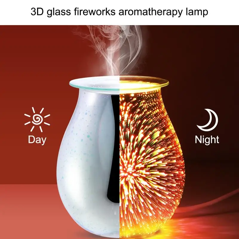 Oil Diffuser Electric Candle Warmer Glass Wax Melt With 3D Firework Effect Night Light Tart Burner Aroma Decorative Lamp | Дом и сад