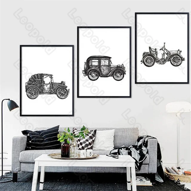 

Nostalgia Cartoon Style Mural Classic Cars Frameless Poster Home Bedroom Fresco Living Room Decoration Canvas Painting Print