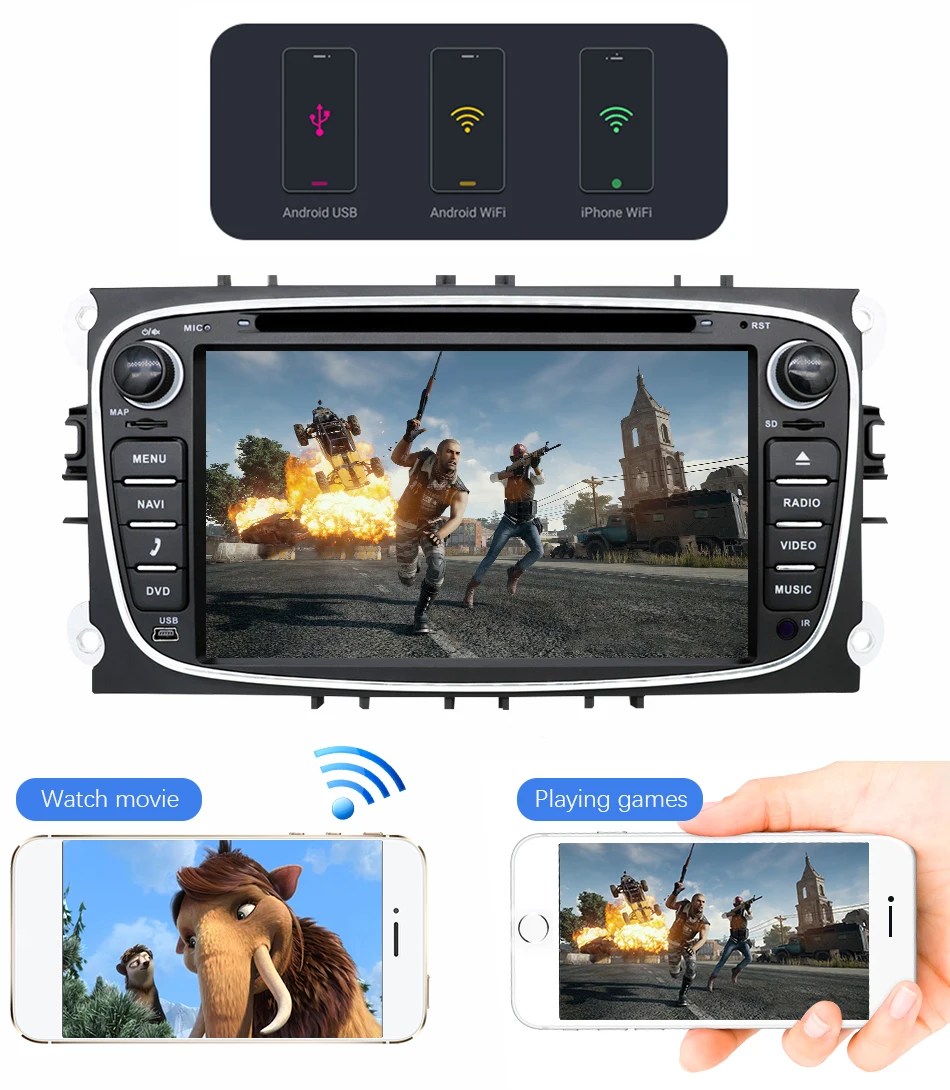 Eunavi 2 din Android 9 автомобильный DVD мультимедийный плеер gps для FORD Focus Mondeo S-MAX C-MAX Galaxy 4G 64G TDA7851 ips авто радио fm