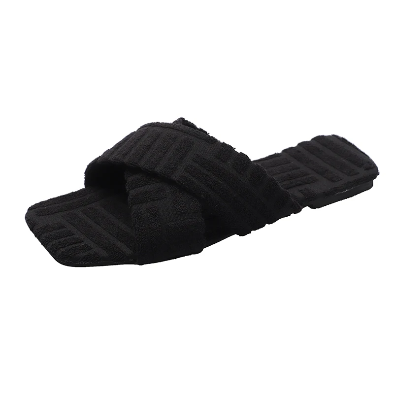 

2022 New Sweet Autumn and Winter Women's Flat-heel Slippers Fashion Fleece Love Green Shoes Casual Cotton Slippers Ladies