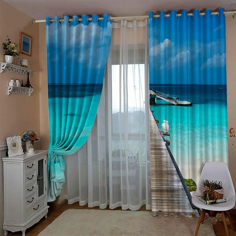 Пользовательские 3d занавески ландшафт Эгейского моря для гостиной европейские и