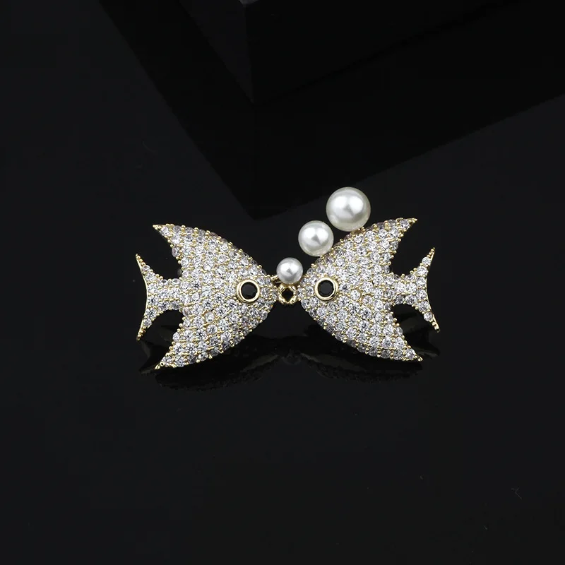 2021 новые модные милые двойные Броши с рыбой жемчугом высококачественные
