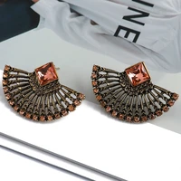 vintage fashion fan shaped ear nail trend high quality shiny crystal female dainty earrings ethnic jewelry accessoeies wholesale