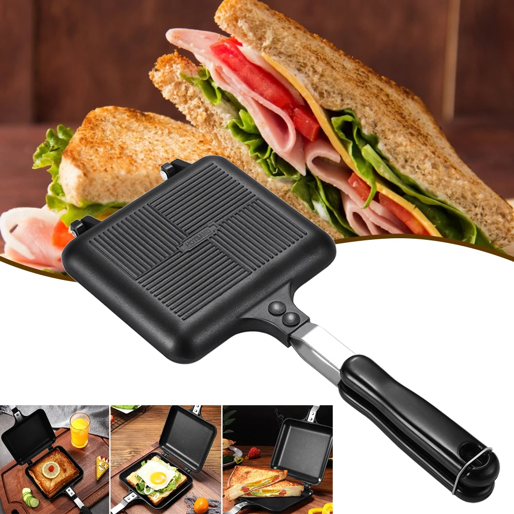 

New Double-Sided Sandwich Frying Pan Non-Stick Foldable Sandwich Maker Pan with Handles for Bread Toast Waffle Pancake