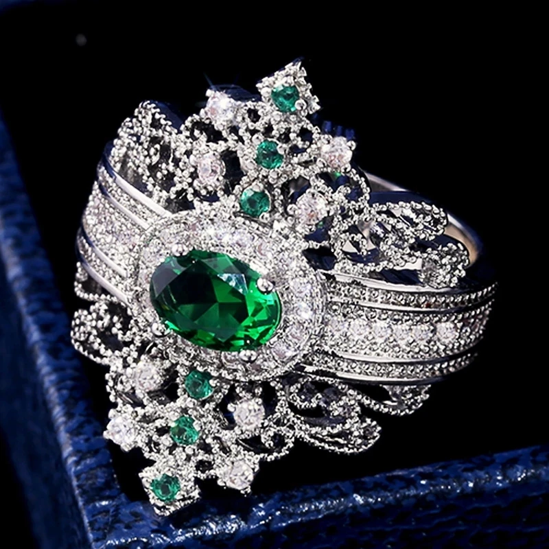 

Ancient Egypt Luxury Crown Shaped Cocktail Party Rings 925 Silver For Women Hyperbole Jewelry Wholesale Lots&Bulk
