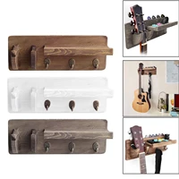 guitar holder rustic wall mount guitar hanger display bracket shelf stand w 3 hook for acoustic electric guitar ukulele bass