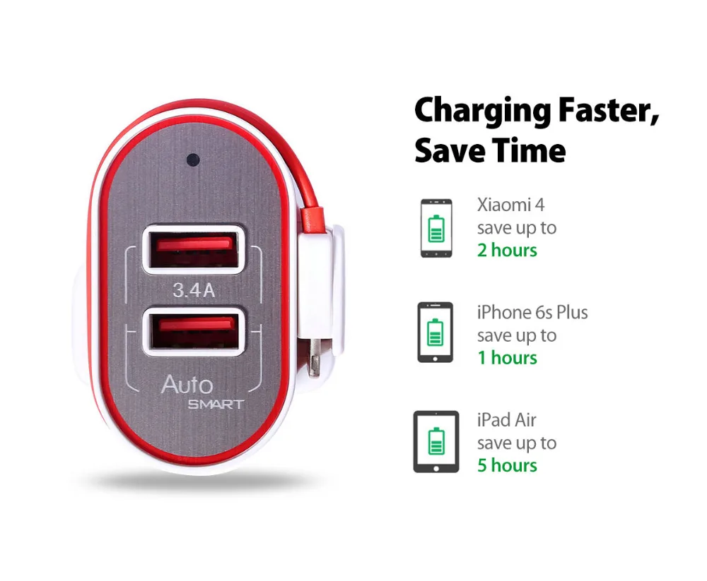 VOXLINK USB зарядное устройство 5V 3.4A Универсальное с двумя портами для путешествий